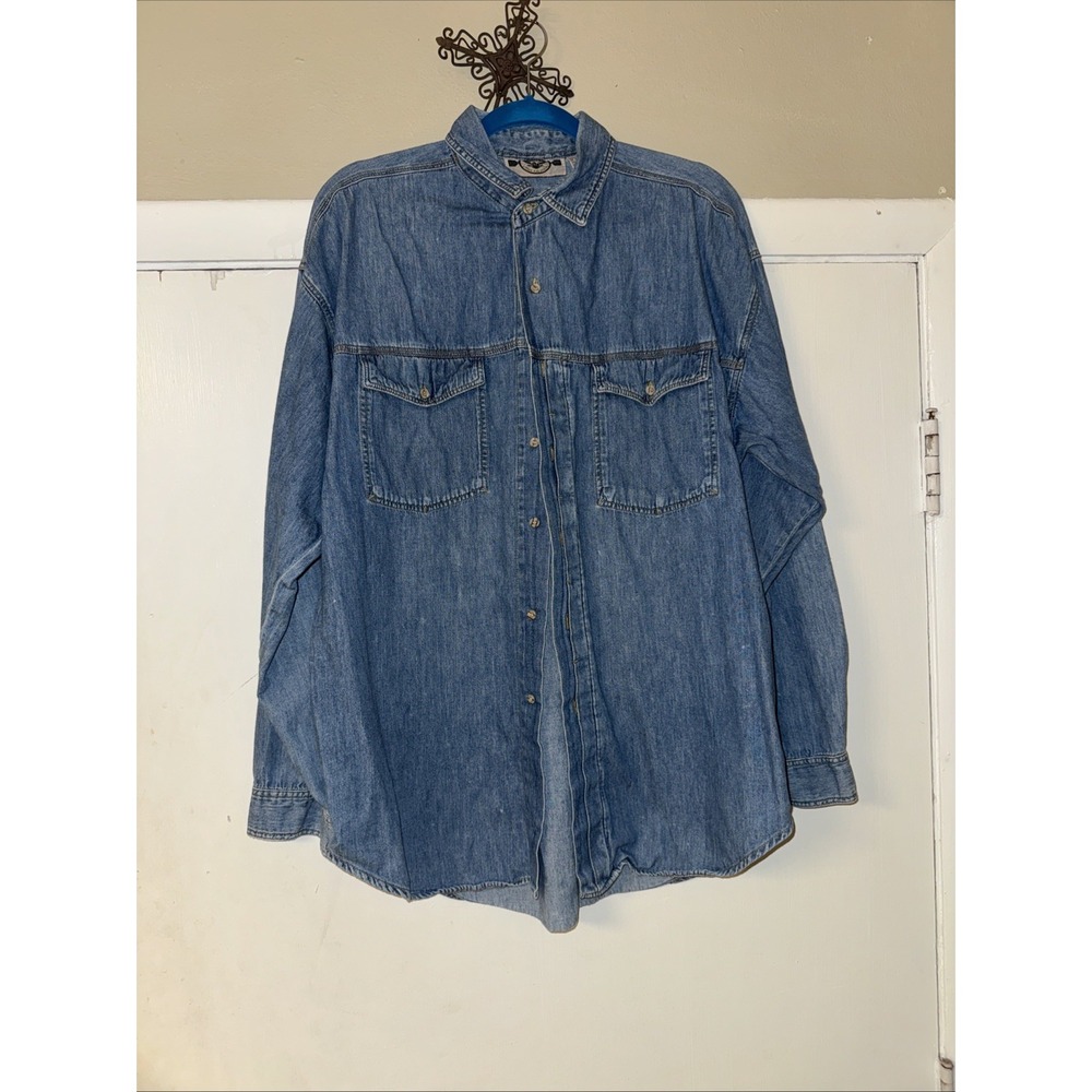 High Advantage Free the Spirit Men's Large Jean Button Down Denim Cotton